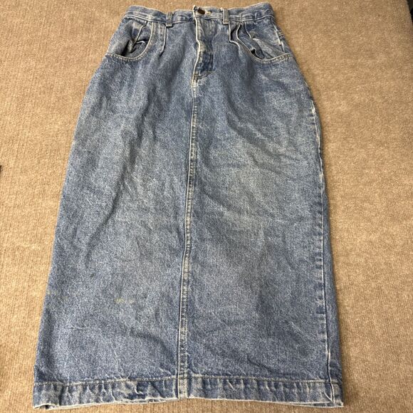Vintage Y2K 90s Sierra West Maxi Back Button Up Denim Skirt Pencil 13x29 Small - Picture 1 of 5